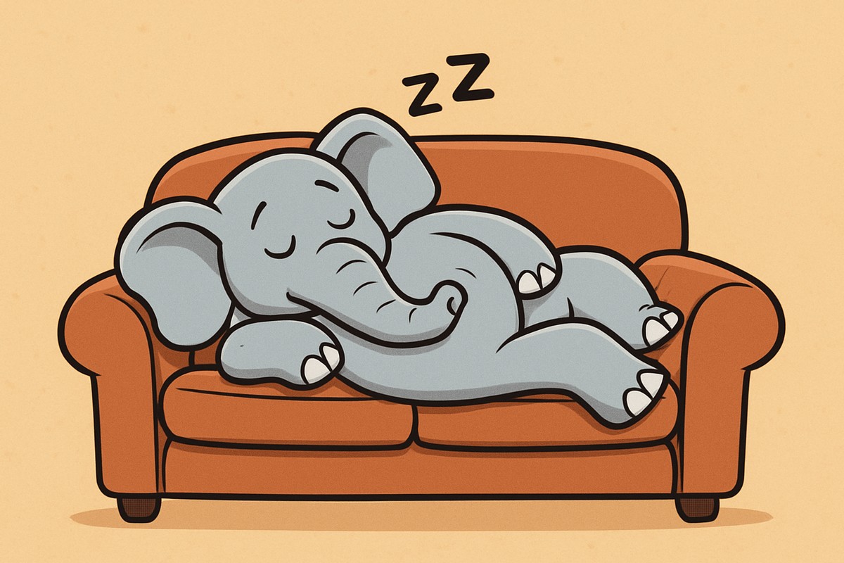 Der Elefant ist auf dem Sofa eingeschlafen (77-Wörter Geschichte)