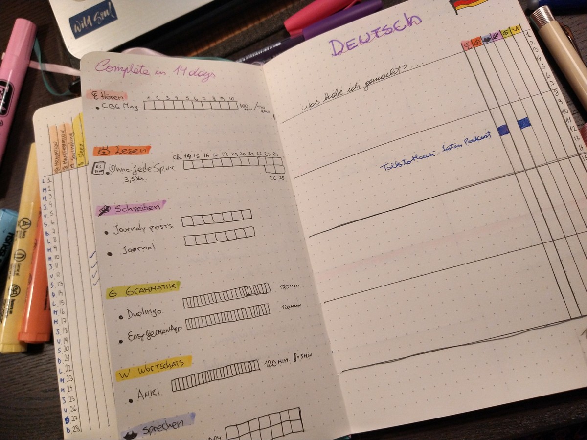 Bullet Journaling für Sprächen Lernen