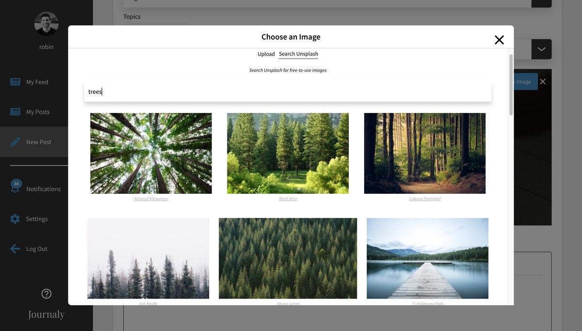 Journaly Feature Announcement: Unsplash Integration!