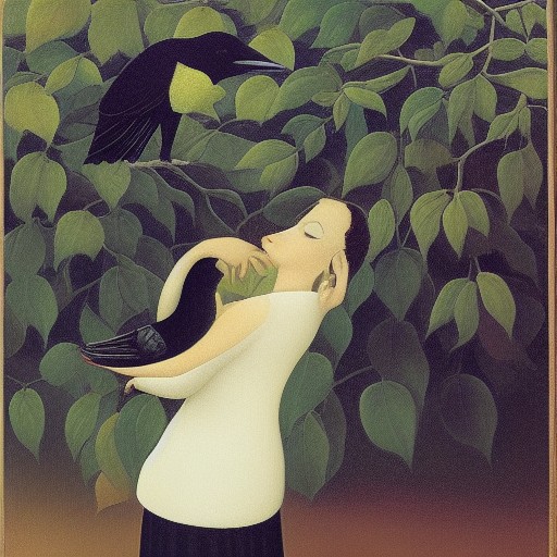 Una joven besa a un cuervo